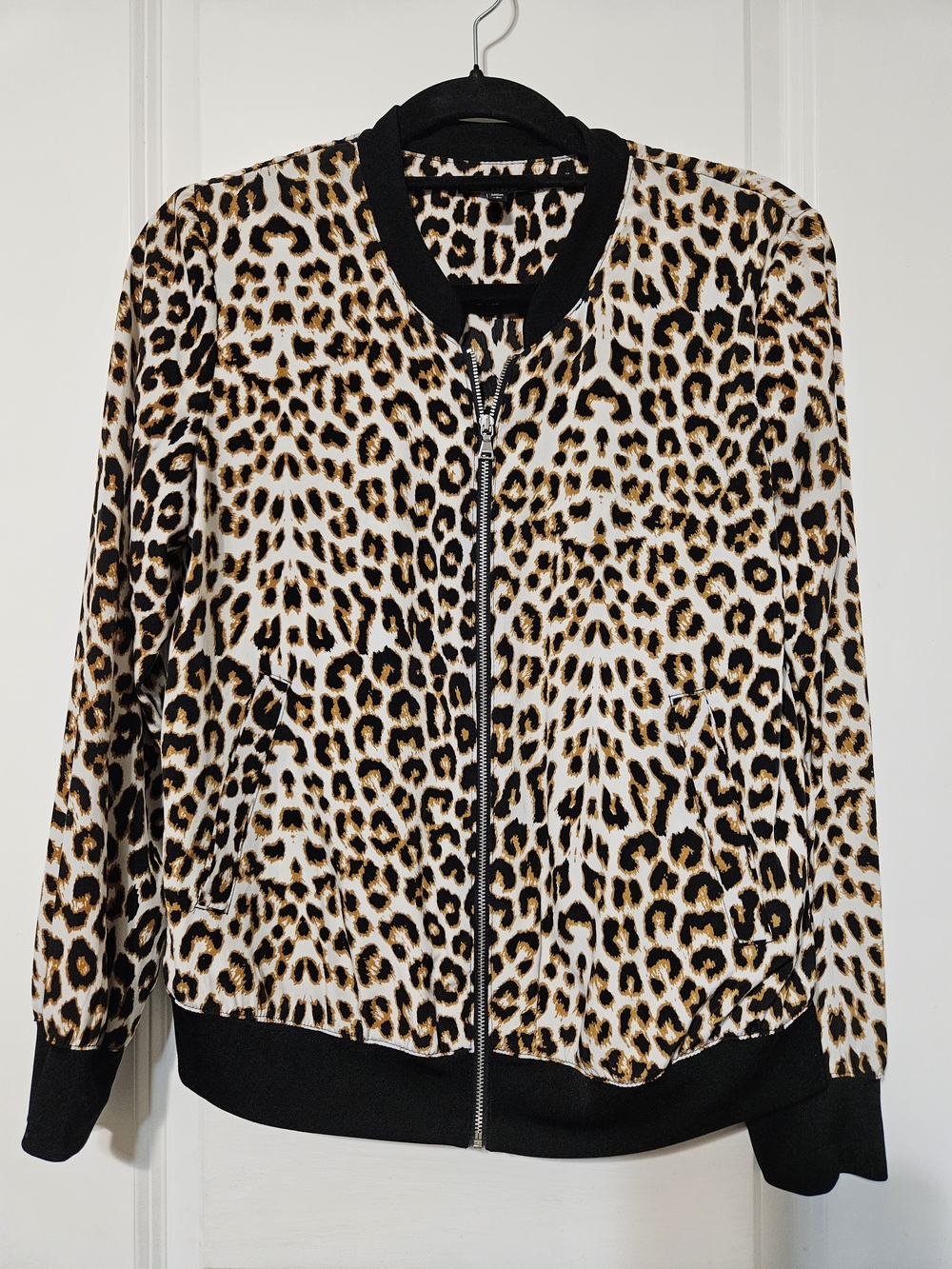 Express Leopard Print Bomber Jacket - Black & Brown